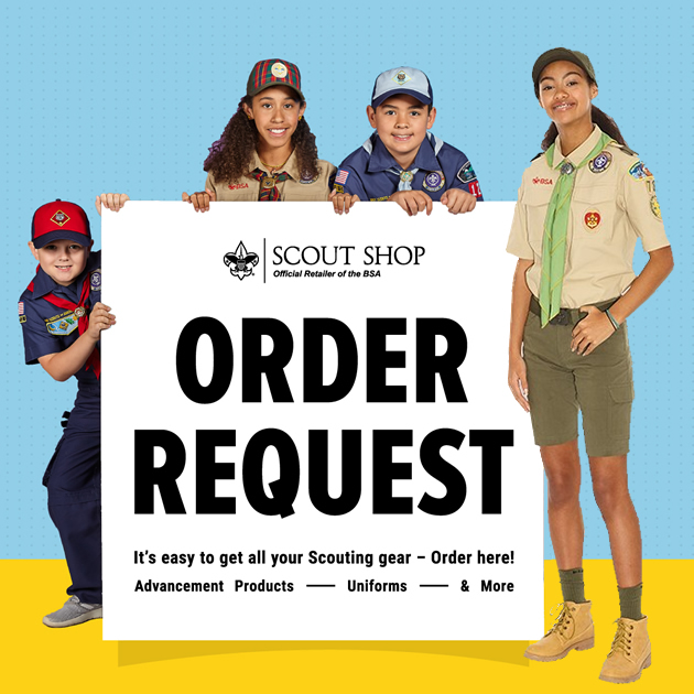scouts holding order request sign